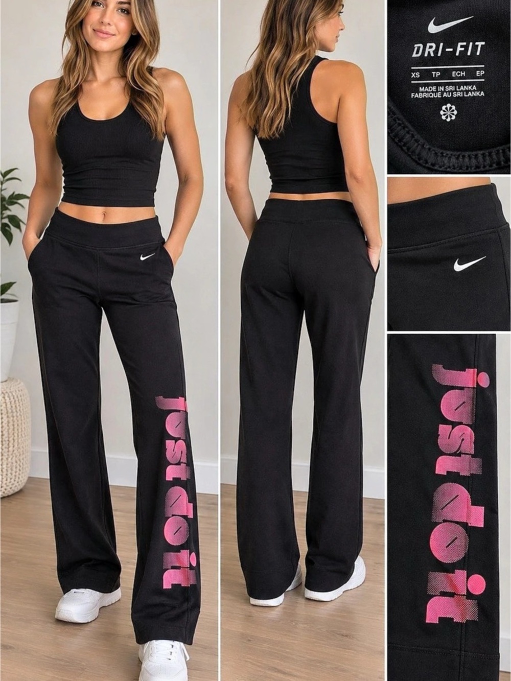 Nike Dri-FIT graphic track pants in Black & Pink